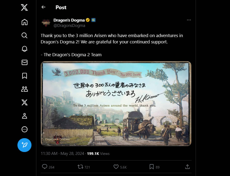 Capcom announces and thanks on Twitter for the 3 million copies of DD2