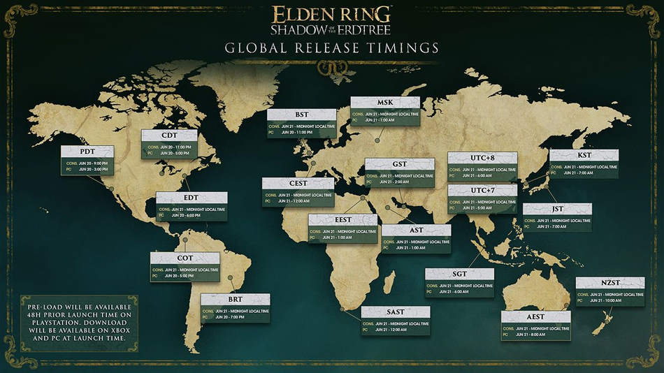 Elden Ring DLC Shadow of the Erdtree, launch and availability times