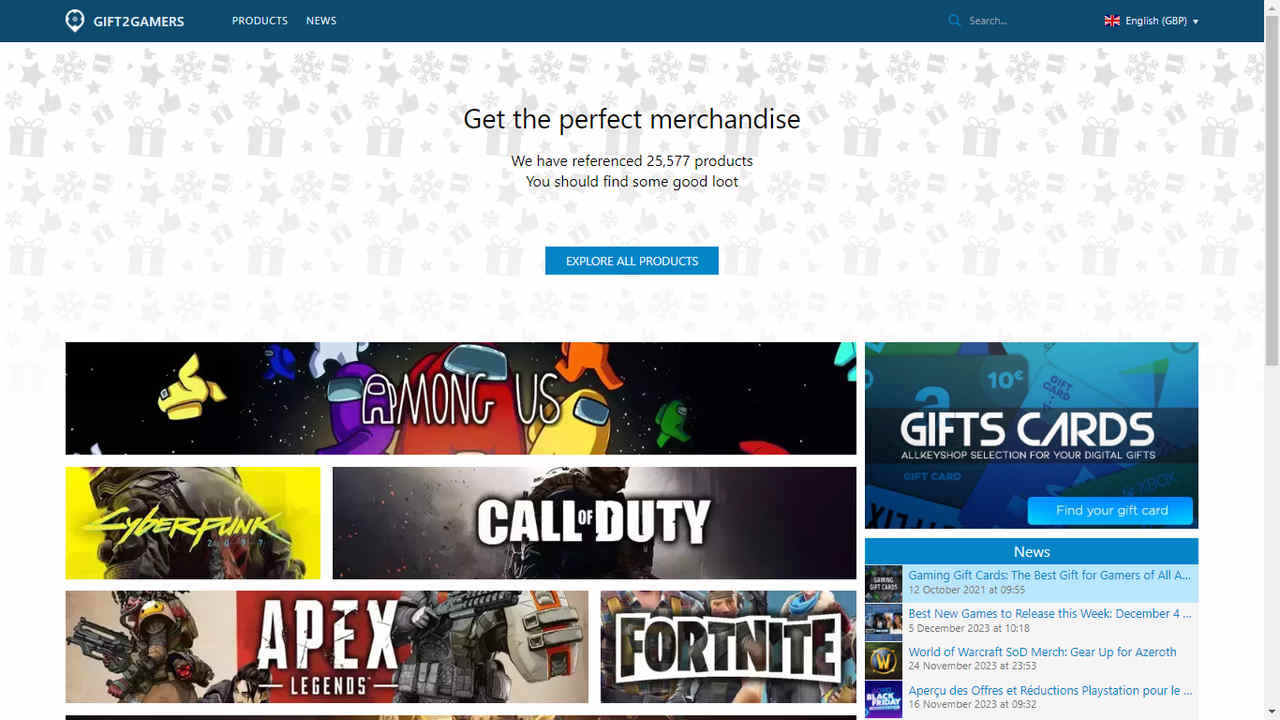 Gift2Gamers main page the Allkeyshop Merchandise dedicated page