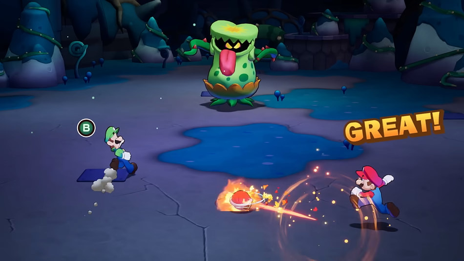 Mario & Luigi: Brothership showcase Bros. Attack against a boss