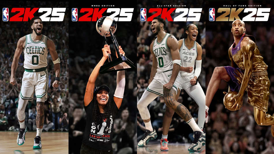 NBA 2K25 the 4 game covers, standard, wnba, all-star, and hall of fame