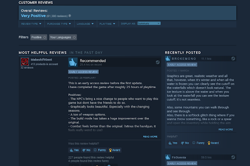 Sons of the Forest: Early Access Steam Rating 