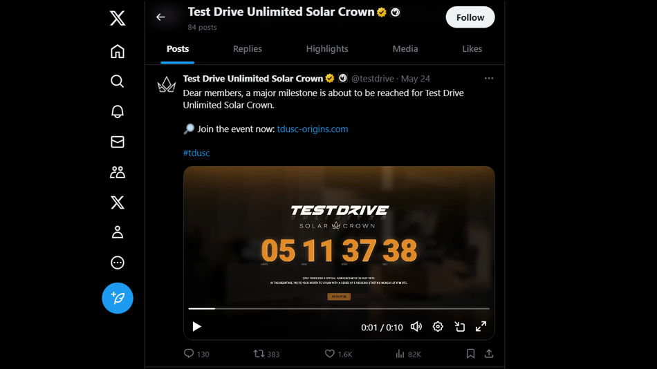 Tweet of the news of TDU Solar Crown with a countdown for May 30, 2024