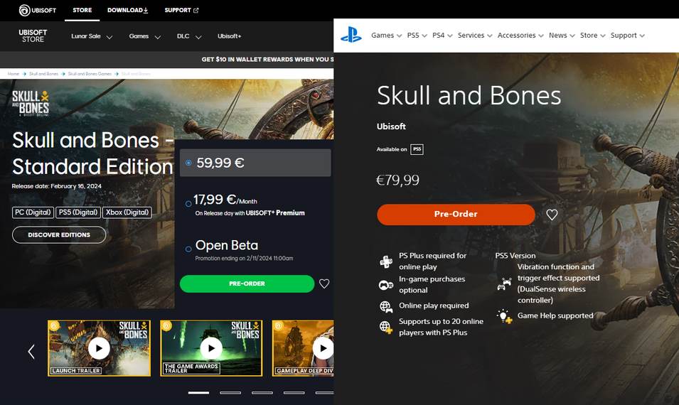 Skull & Bones price in Europe: PC vs PS5